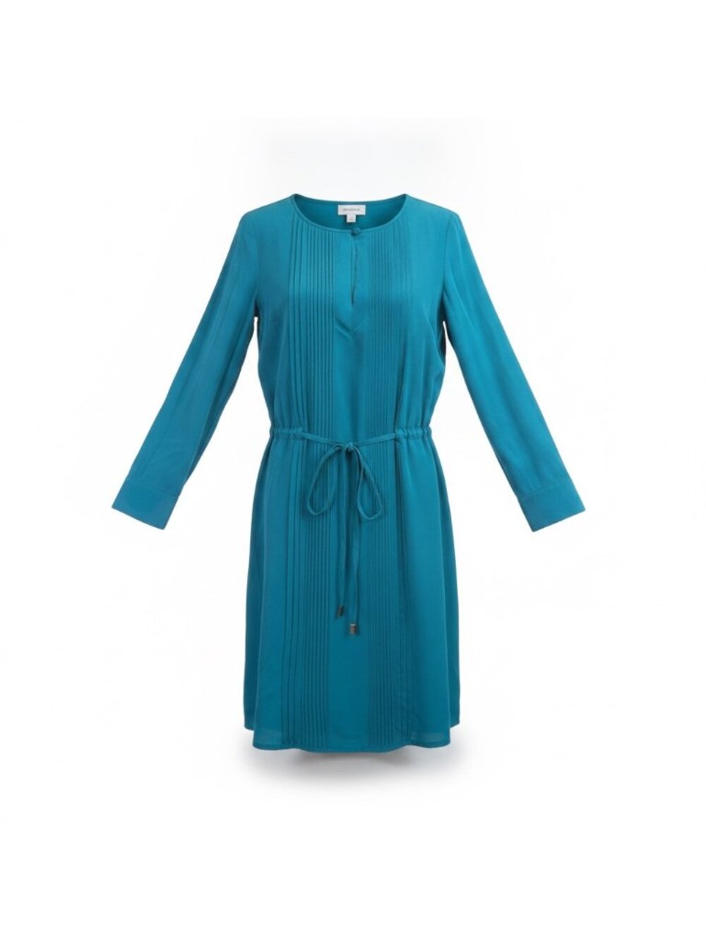 Sea Blue Maggy Boutique Womens Long Sleeve Pleated Tie Waist Dress Sz 8P